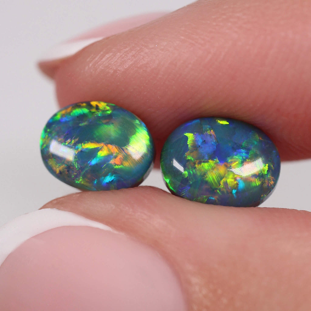 2.5ct Black Opal Pair - 8.2 x 6.4 x 3.2mm