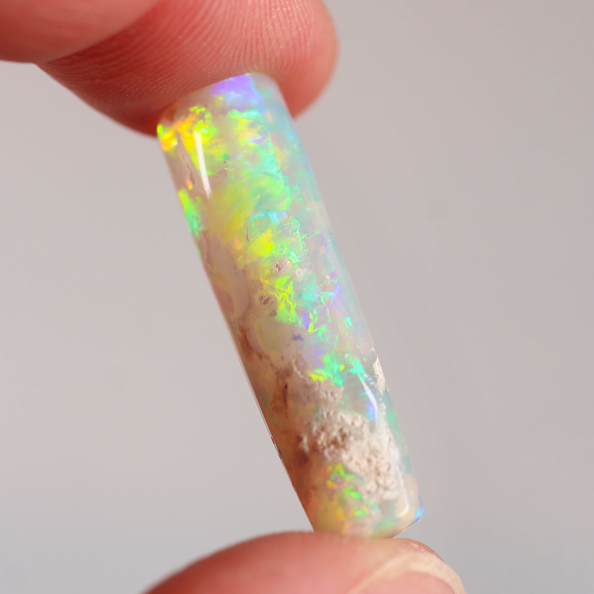 Coober Pedy Belemnite Crystal Opal 13.67ct Natural Solid Vivid Green Orange Foil/Broad