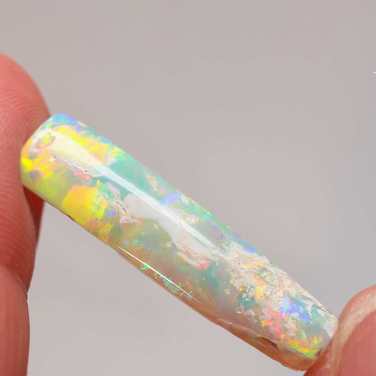 Coober Pedy Belemnite Crystal Opal 13.67ct Natural Solid Vivid Green Orange Foil/Broad