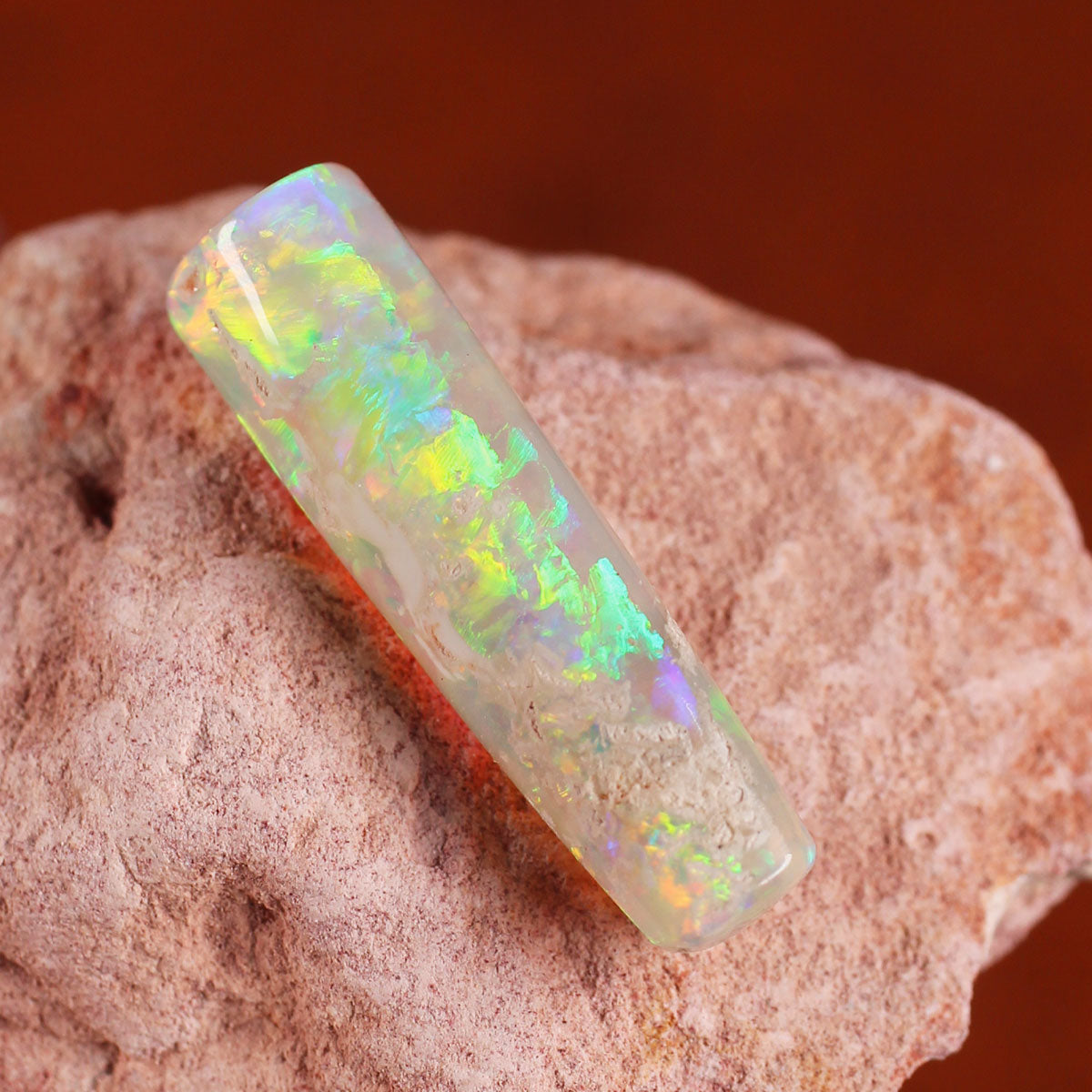 Coober Pedy Belemnite Crystal Opal 13.67ct Natural Solid Vivid Green Orange Foil/Broad