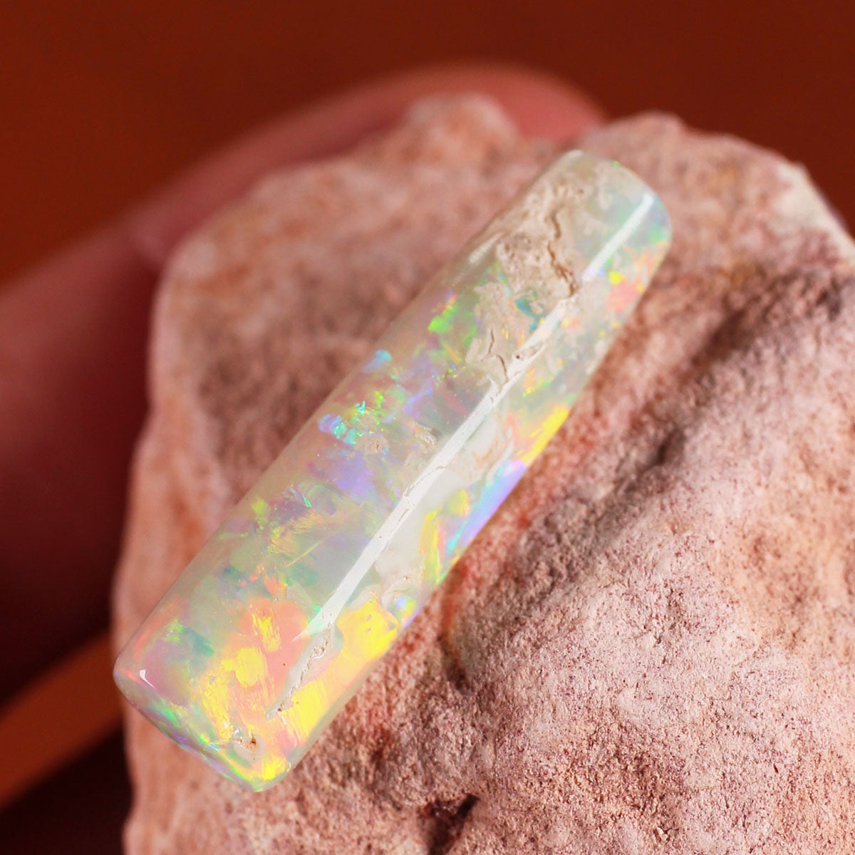 Coober Pedy Belemnite Crystal Opal 13.67ct Natural Solid Vivid Green Orange Foil/Broad