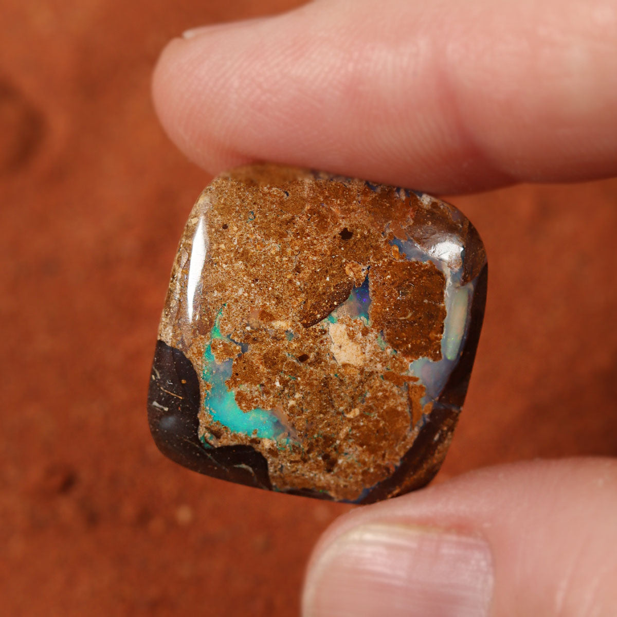 14.81ct Australian boulder matrix cabochon with green boulder matrix