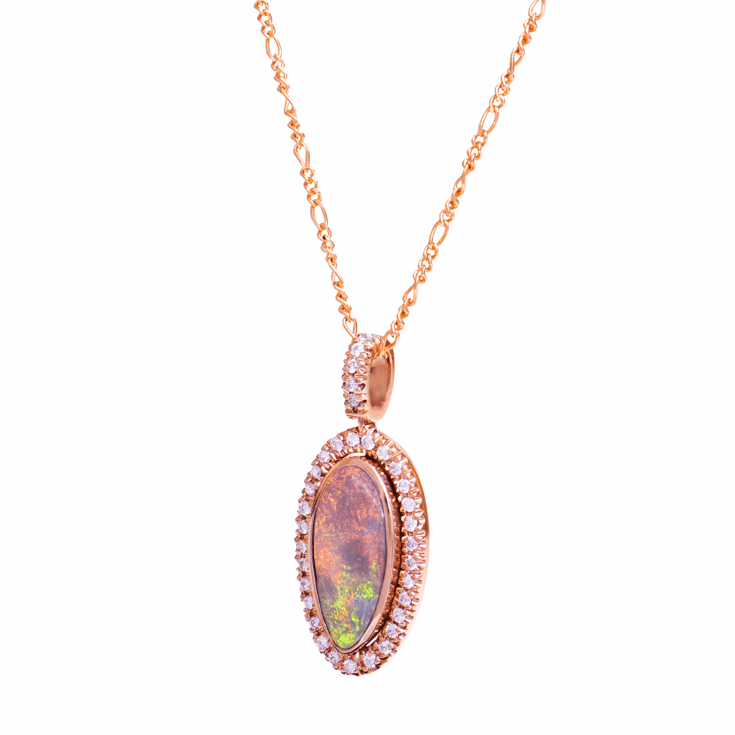 Natural Solid Australian Black Opal and Diamond Pendant in 18k Gold