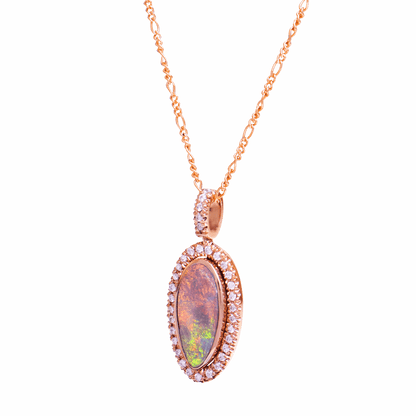 Natural Solid Australian Black Opal and Diamond Pendant in 18k Gold