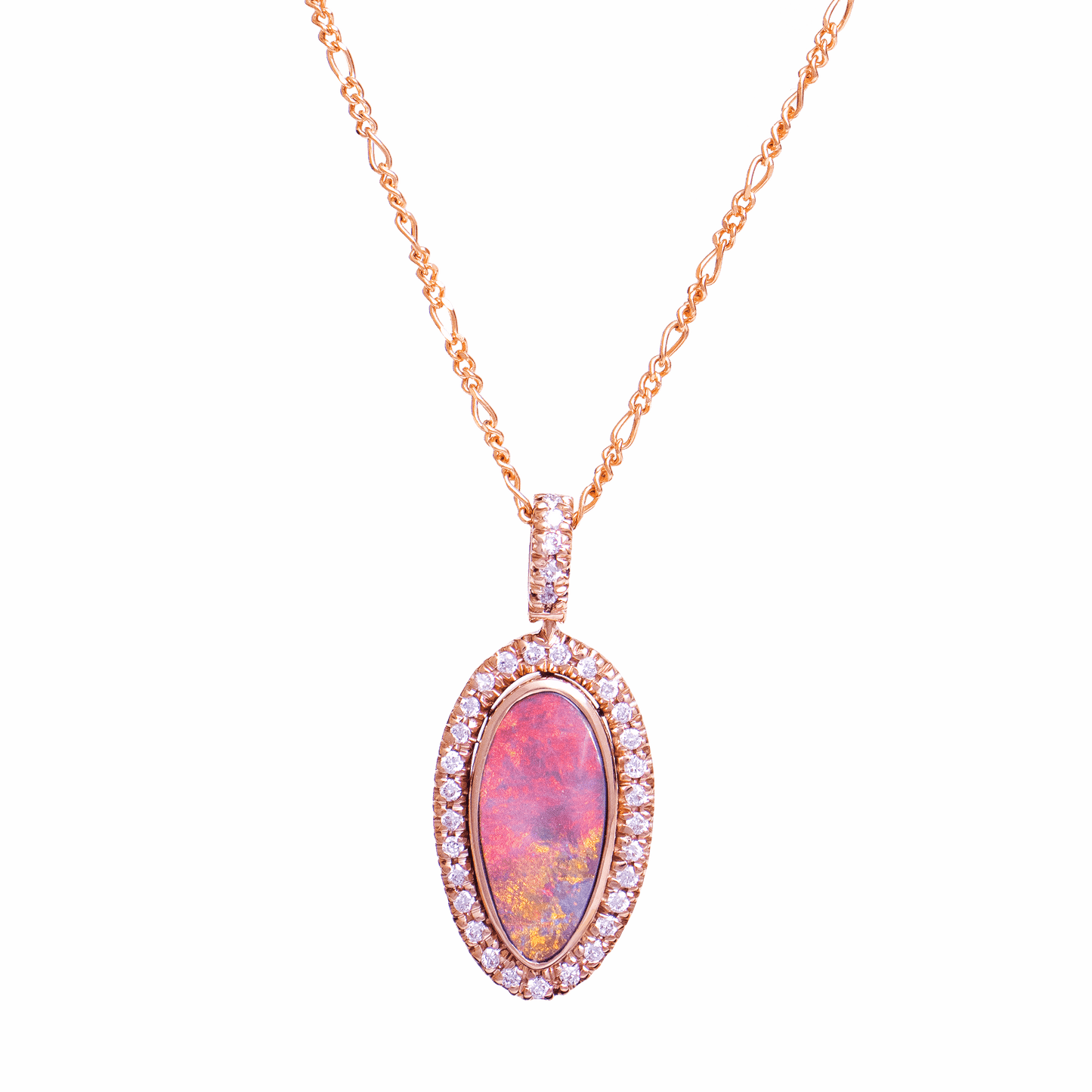 Natural Solid Australian Black Opal and Diamond Pendant in 18k Gold