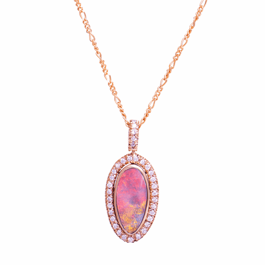 Natural Solid Australian Black Opal and Diamond Pendant in 18k Gold