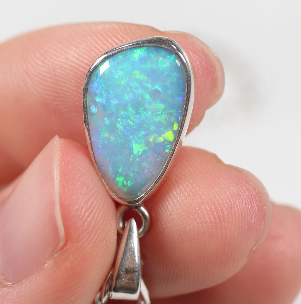 Solid Blue Crystal Opal Sterling Silver Pendant