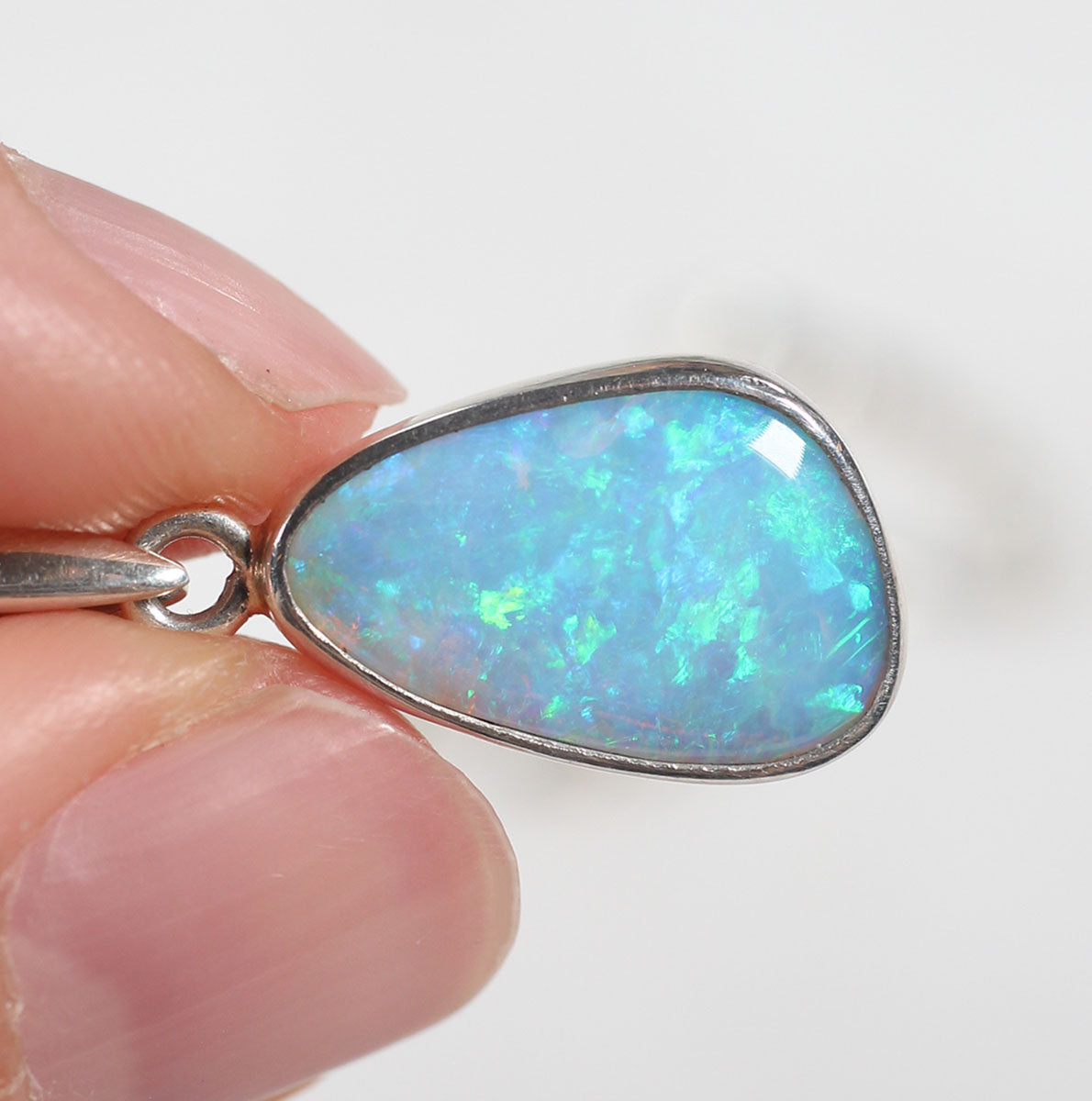 Solid Blue Crystal Opal Sterling Silver Pendant