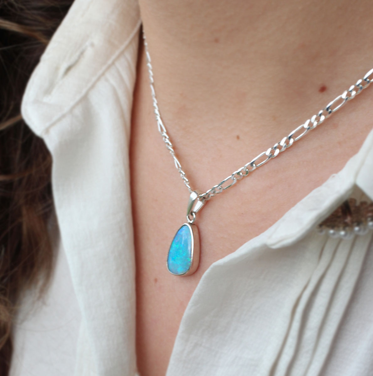 Solid Blue Crystal Opal Sterling Silver Pendant