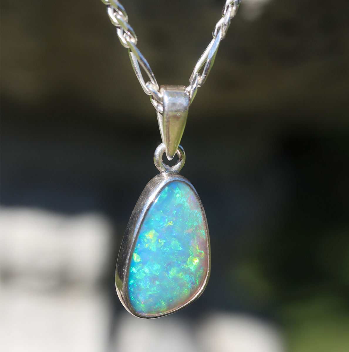 Solid Blue Crystal Opal Sterling Silver Pendant