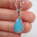 Solid Blue Crystal Opal Sterling Silver Pendant