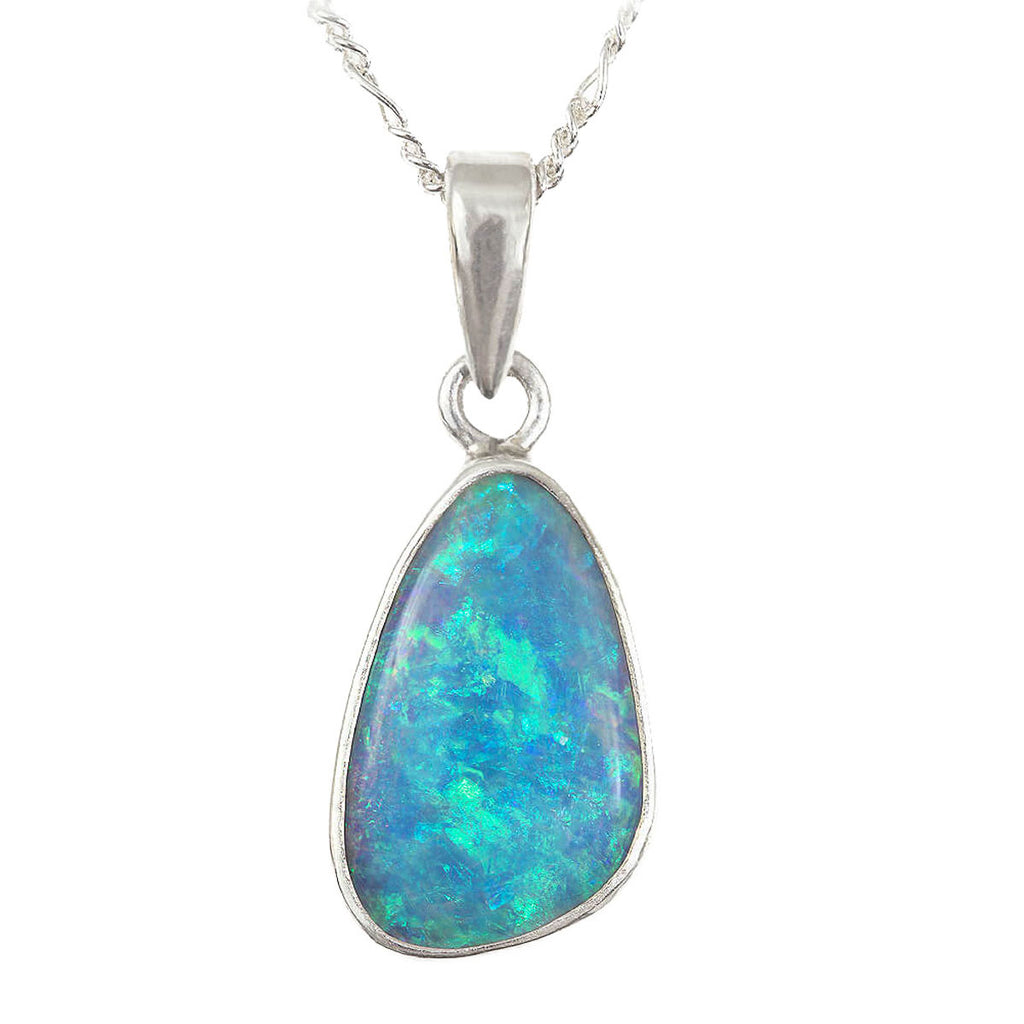 Solid Blue Crystal Opal Sterling Silver Pendant