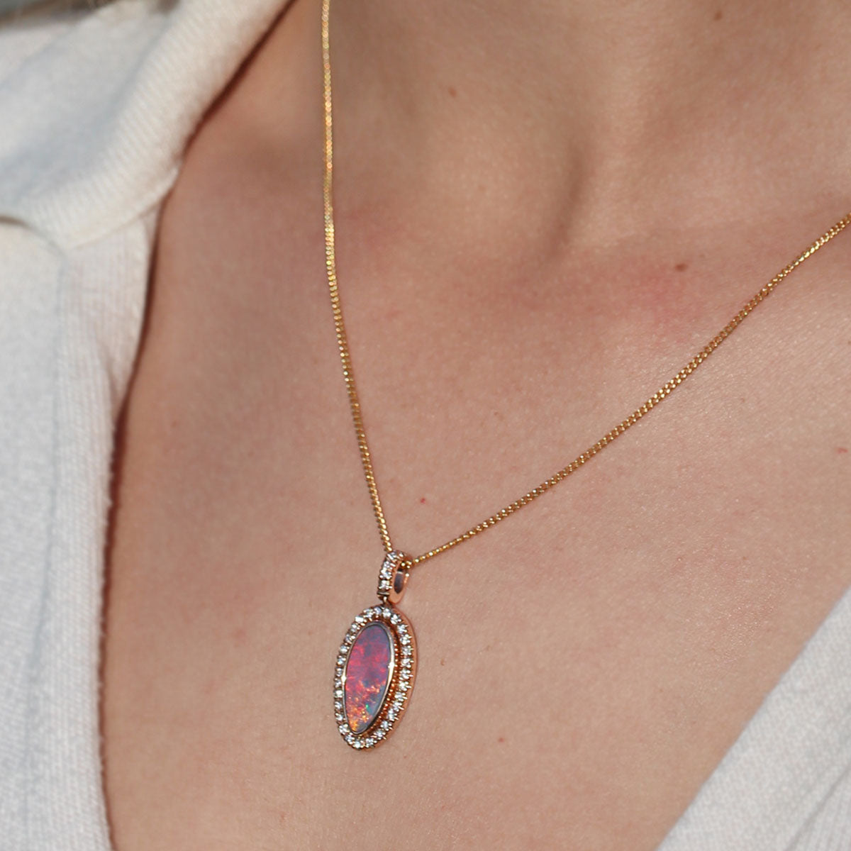 Natural Solid Australian Black Opal and Diamond Pendant in 18k Gold