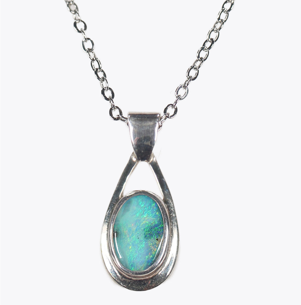 Solid Boulder Opal Sterling Silver Pendant