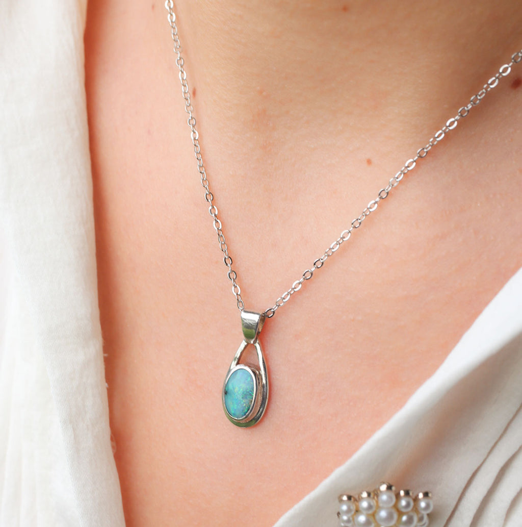 Solid Boulder Opal Sterling Silver Pendant
