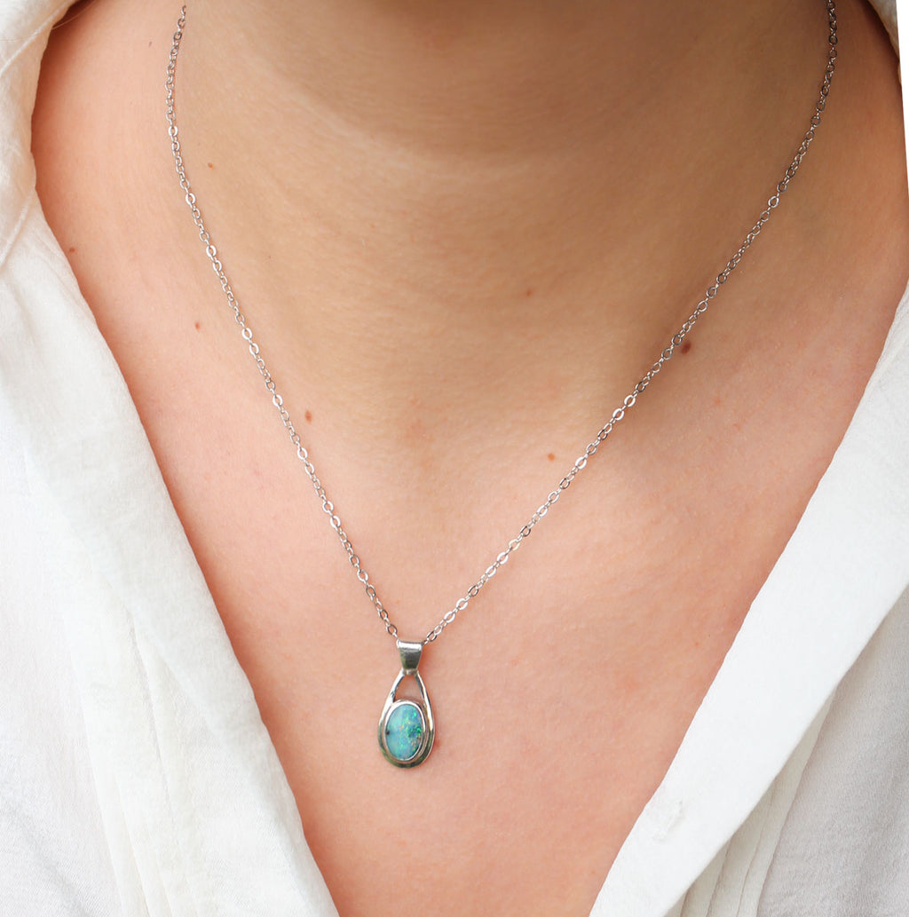 Solid Boulder Opal Sterling Silver Pendant