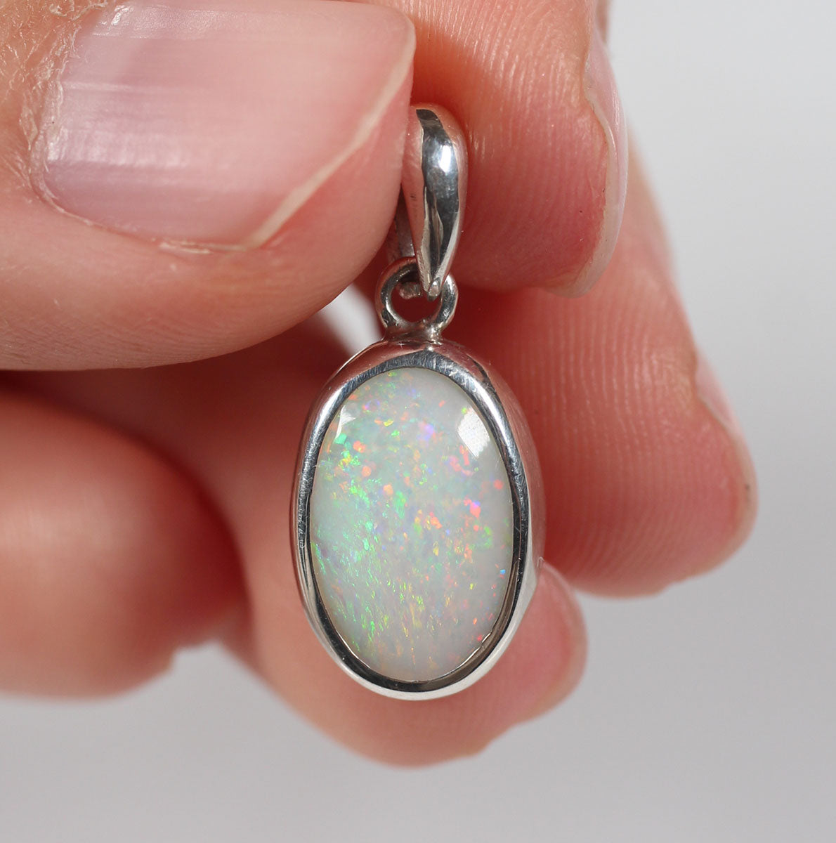 Solid Light Opal Sterling Silver Pendant