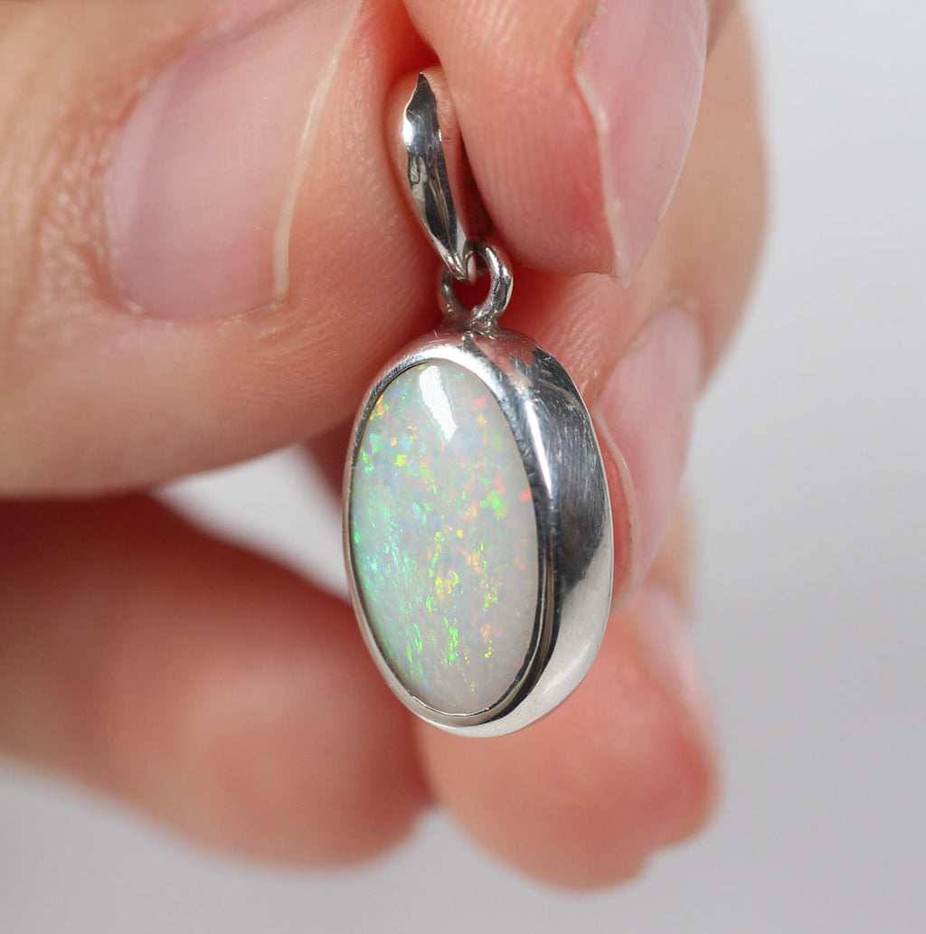 Solid Light Opal Sterling Silver Pendant
