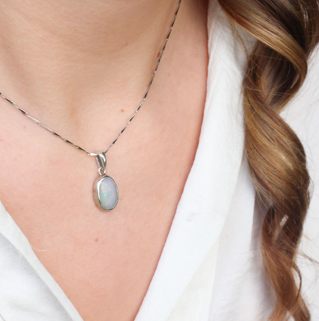 Solid Light Opal Sterling Silver Pendant