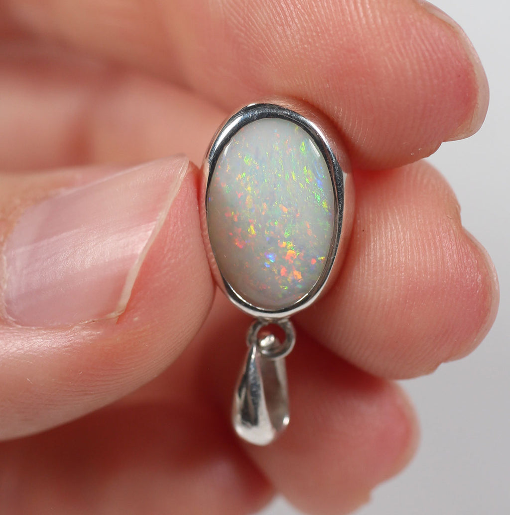 Solid Light Opal Sterling Silver Pendant