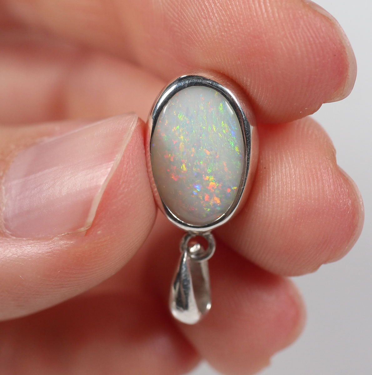 Solid Light Opal Sterling Silver Pendant