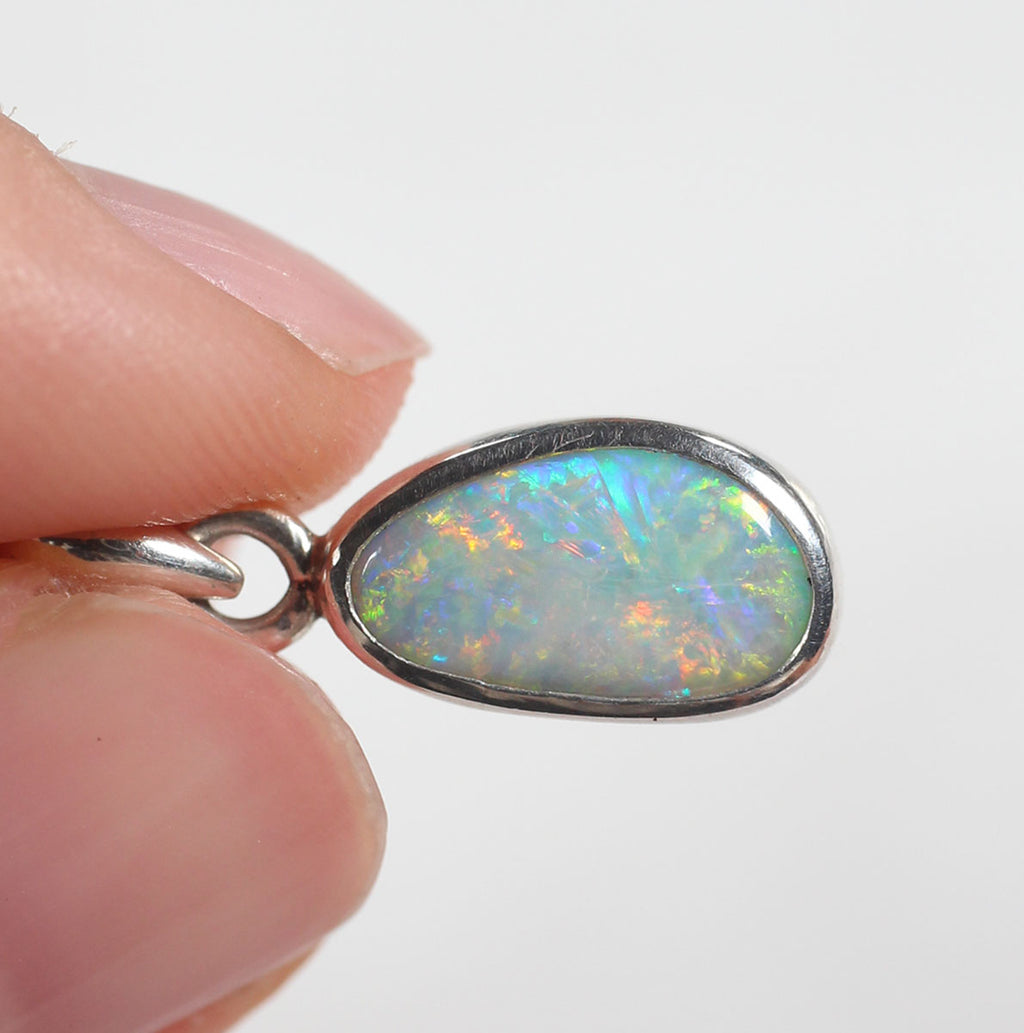 Solid Dark Opal Sterling Silver Pendant