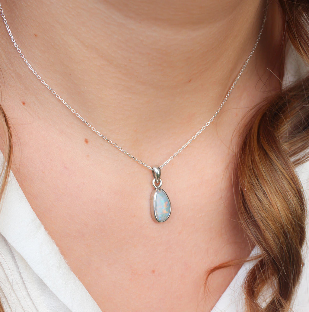 Solid Dark Opal Sterling Silver Pendant