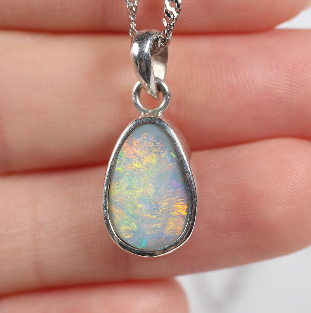 Solid Dark Opal Sterling Silver Pendant