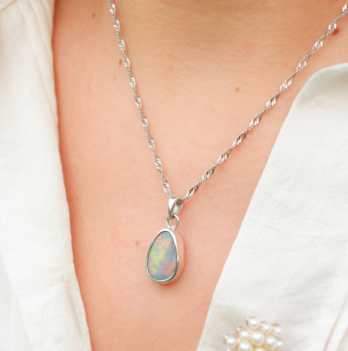 Solid Dark Opal Sterling Silver Pendant