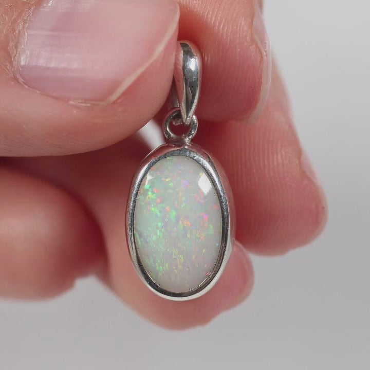 Solid Light Opal Sterling Silver Pendant