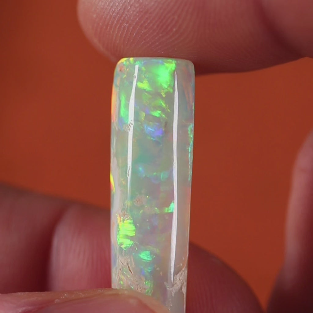 Coober Pedy Belemnite Crystal Opal 13.67ct Natural Solid Vivid Green Orange Foil/Broad