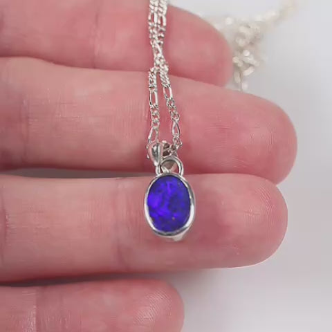 Solid Boulder Opal Sterling Silver Pendant