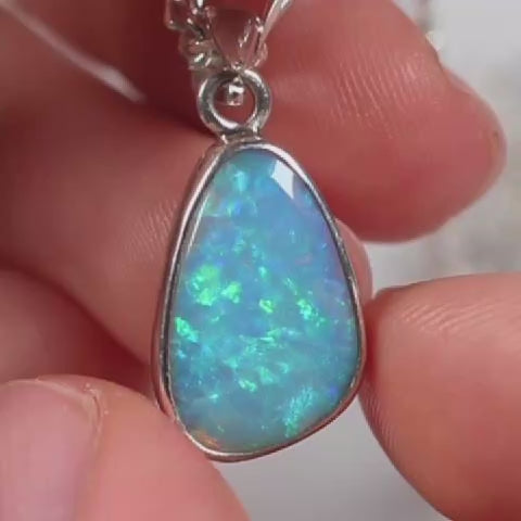 Solid Blue Crystal Opal Sterling Silver Pendant