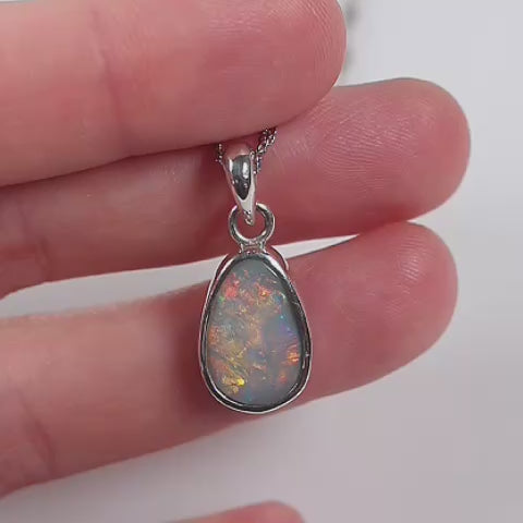 Solid Dark Opal Sterling Silver Pendant