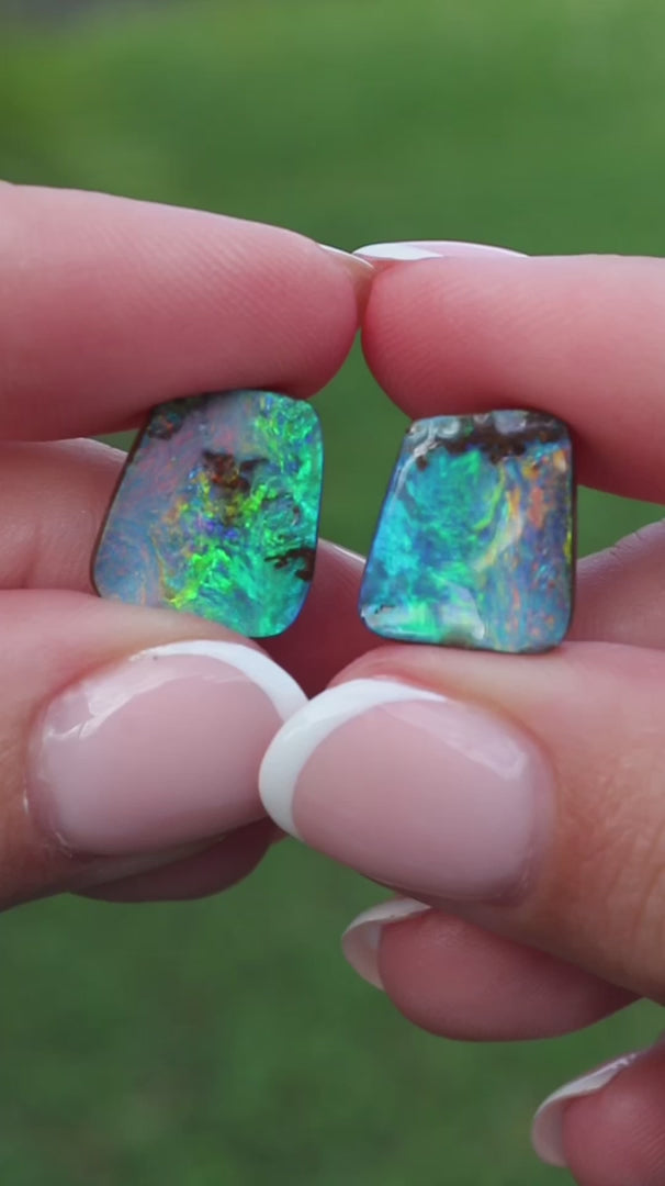 Winton Boulder Opal Pair 16.82ct Natural Solid Red Orange Lava Flash Australian